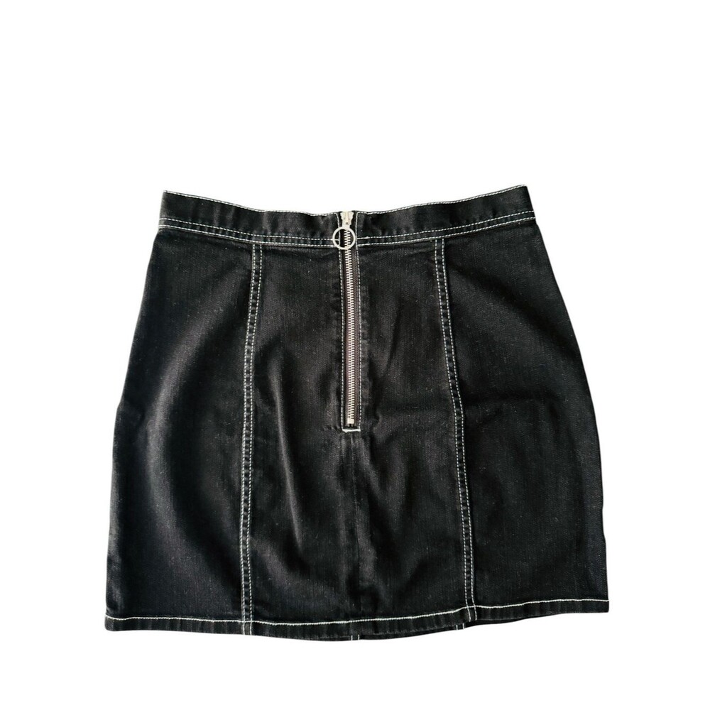 BB Dakota Black Contrast Stitch Zip Front Mini Skirt High Waist Y2K Size 8